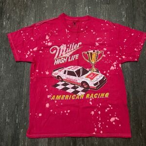 Miller High Life American Racing Bleach Dye Red‎ Graphic T-Shirt